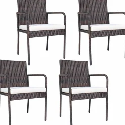 PATIOJOY Outdoor Patio Wicker Chairs Set of 4, with Heavy Duty Steel Frame and Soft Cushions (Brown)