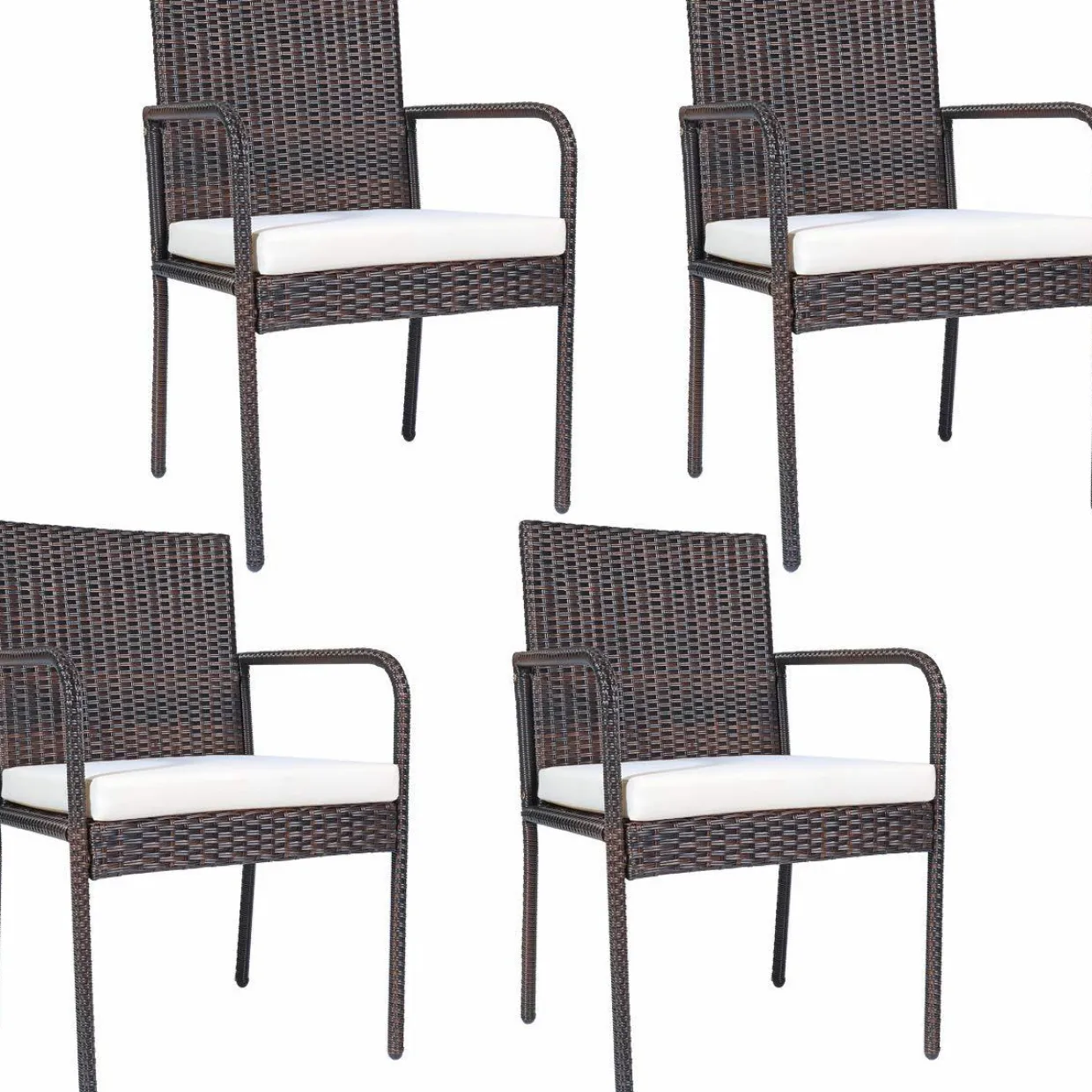 PATIOJOY Outdoor Patio Wicker Chairs Set of 4, with Heavy Duty Steel Frame and Soft Cushions (Brown)