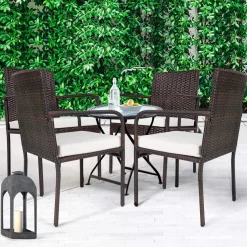 PATIOJOY Outdoor Patio Wicker Chairs Set of 4, with Heavy Duty Steel Frame and Soft Cushions (Brown)
