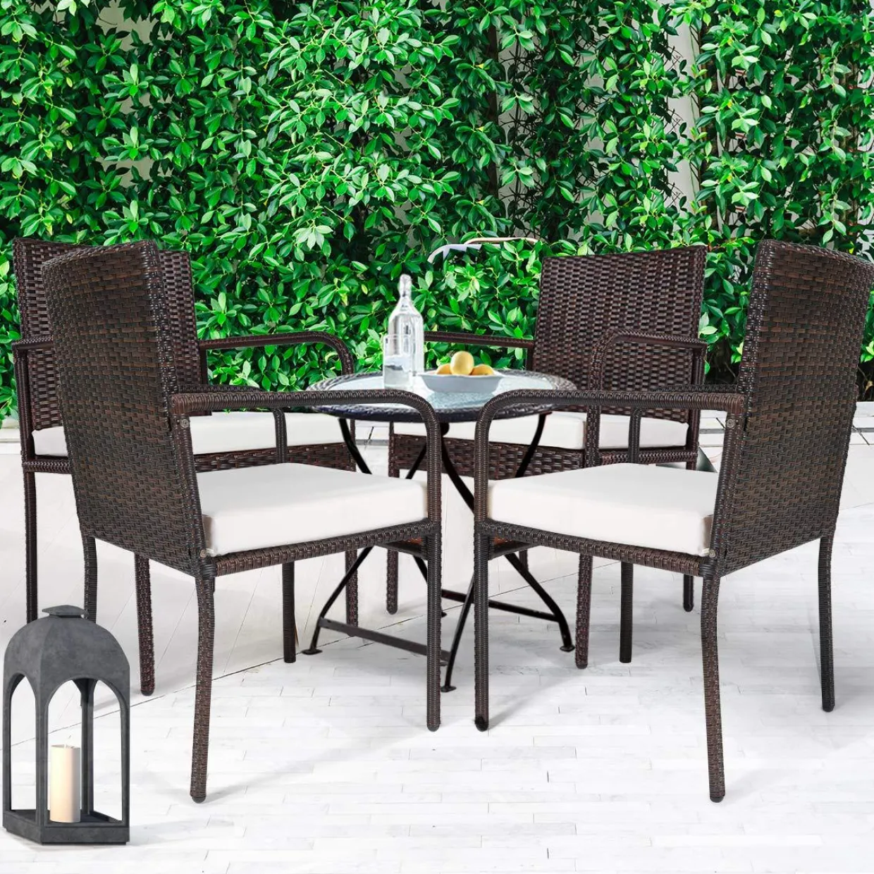 PATIOJOY Outdoor Patio Wicker Chairs Set of 4, with Heavy Duty Steel Frame and Soft Cushions (Brown)