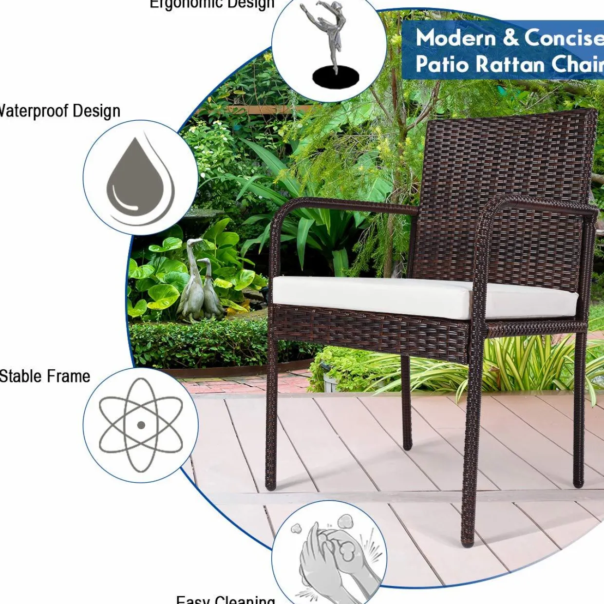 PATIOJOY Outdoor Patio Wicker Chairs Set of 4, with Heavy Duty Steel Frame and Soft Cushions (Brown)