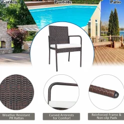 PATIOJOY Outdoor Patio Wicker Chairs Set of 4, with Heavy Duty Steel Frame and Soft Cushions (Brown)