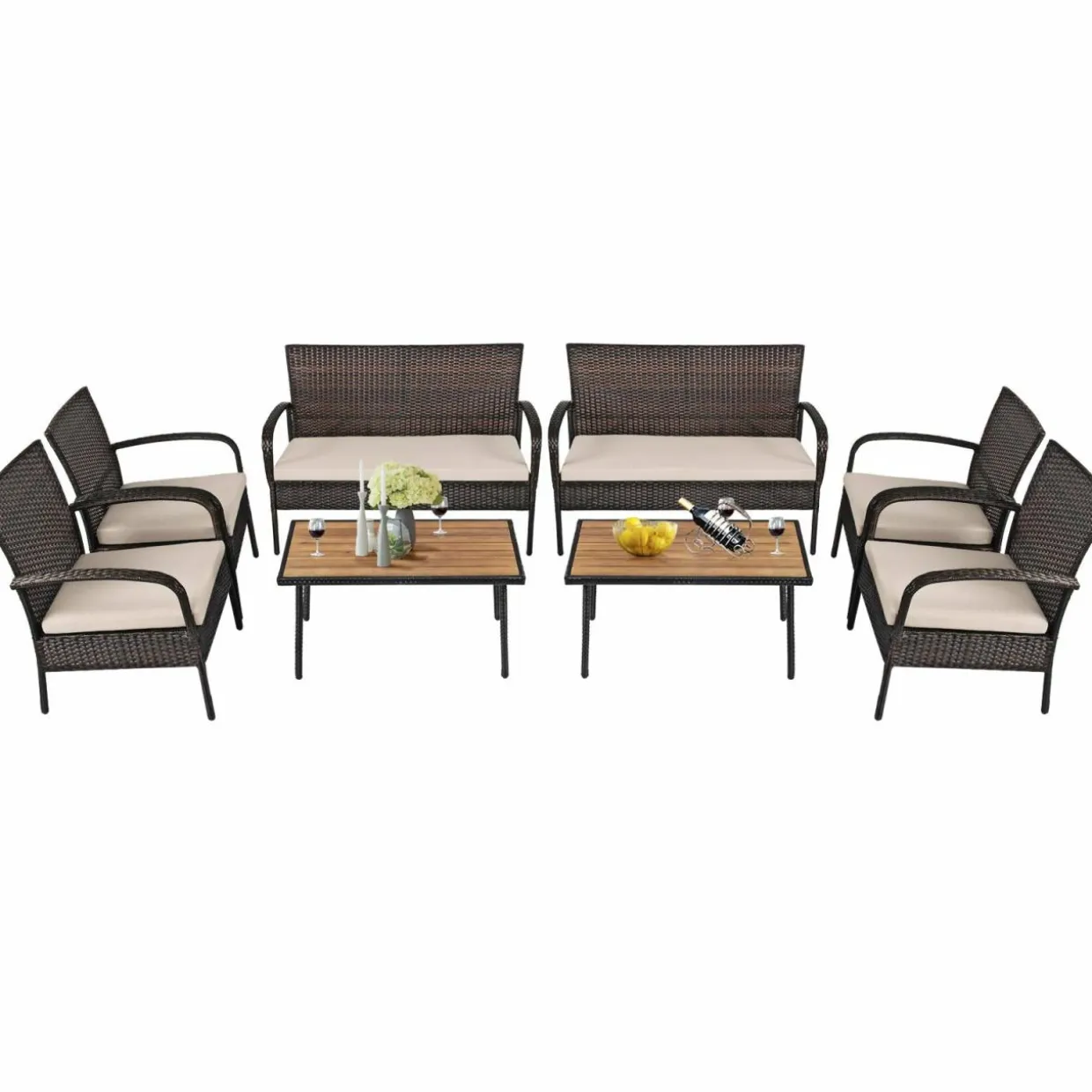 4/8 PCS Patio Rattan Furniture Set, Outdoor Conversation Set