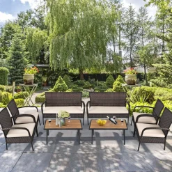 4/8 PCS Patio Rattan Furniture Set, Outdoor Conversation Set