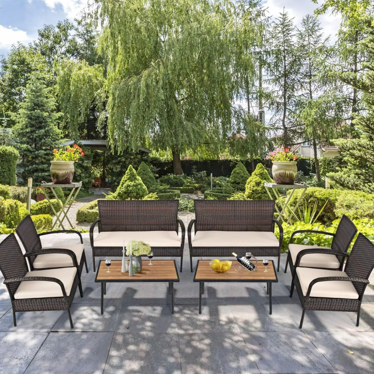 4/8 PCS Patio Rattan Furniture Set, Outdoor Conversation Set