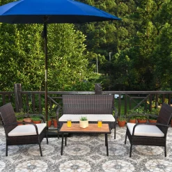 4/8 PCS Patio Rattan Furniture Set, Outdoor Conversation Set