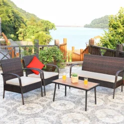 4/8 PCS Patio Rattan Furniture Set, Outdoor Conversation Set