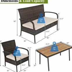 4/8 PCS Patio Rattan Furniture Set, Outdoor Conversation Set