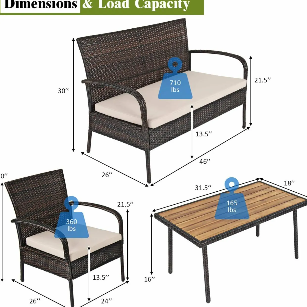 4/8 PCS Patio Rattan Furniture Set, Outdoor Conversation Set