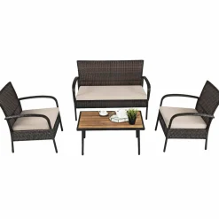 4/8 PCS Patio Rattan Furniture Set, Outdoor Conversation Set