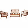 4/8PCS Patio Wood Sofa Set, Outdoor Acacia Wood Seating Chat Set with Cushions & Coffee Table