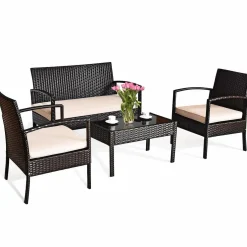 4 PCS/8 PCS Patio Furniture Sets, Rattan Chair Wicker Set, Outdoor Bistro Sets