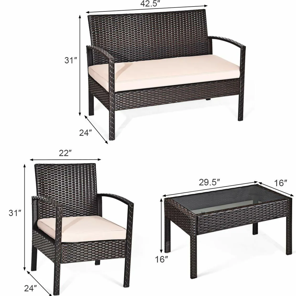 4 PCS/8 PCS Patio Furniture Sets, Rattan Chair Wicker Set, Outdoor Bistro Sets