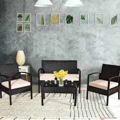 4 PCS/8 PCS Patio Furniture Sets, Rattan Chair Wicker Set, Outdoor Bistro Sets