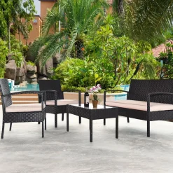 4 PCS/8 PCS Patio Furniture Sets, Rattan Chair Wicker Set, Outdoor Bistro Sets