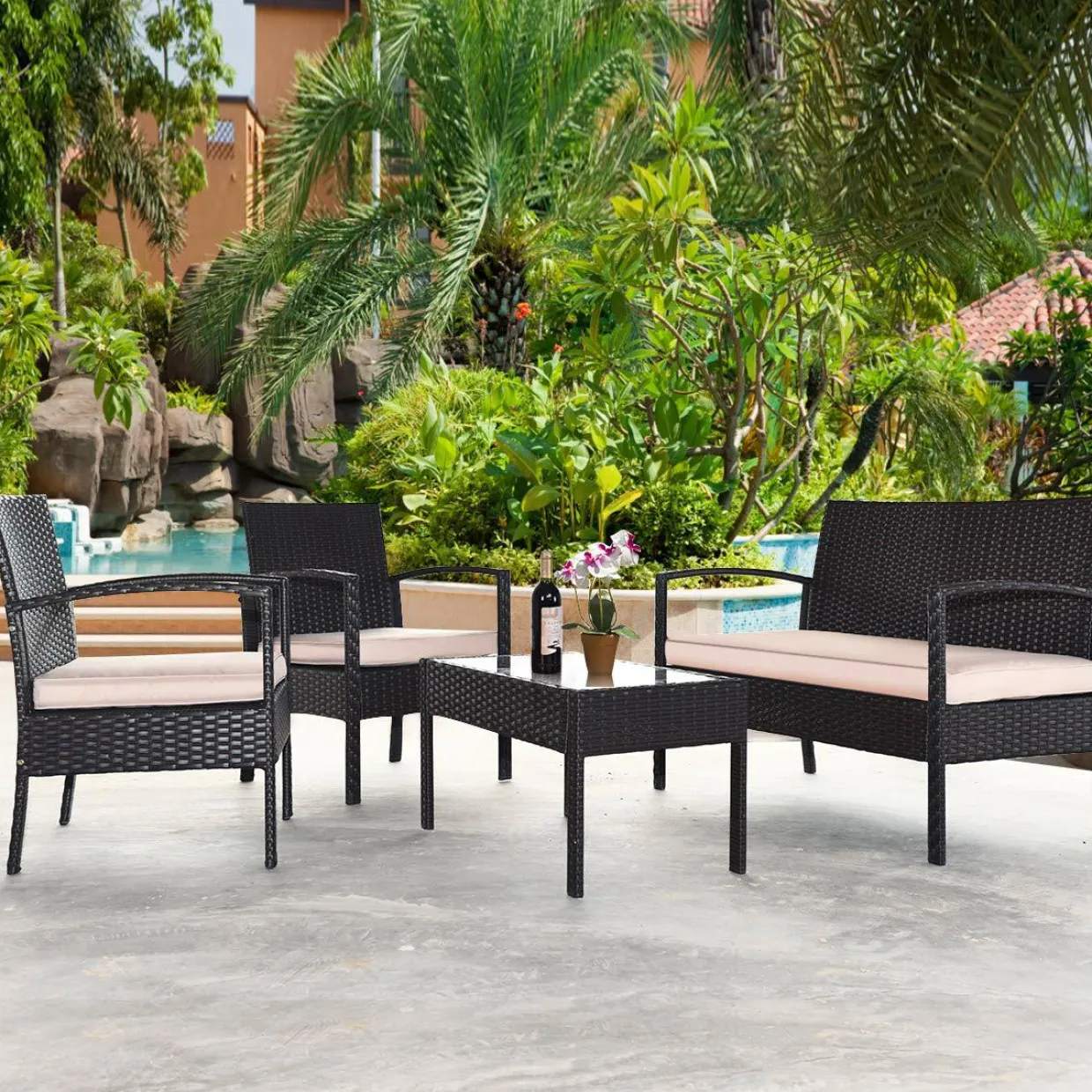 4 PCS/8 PCS Patio Furniture Sets, Rattan Chair Wicker Set, Outdoor Bistro Sets