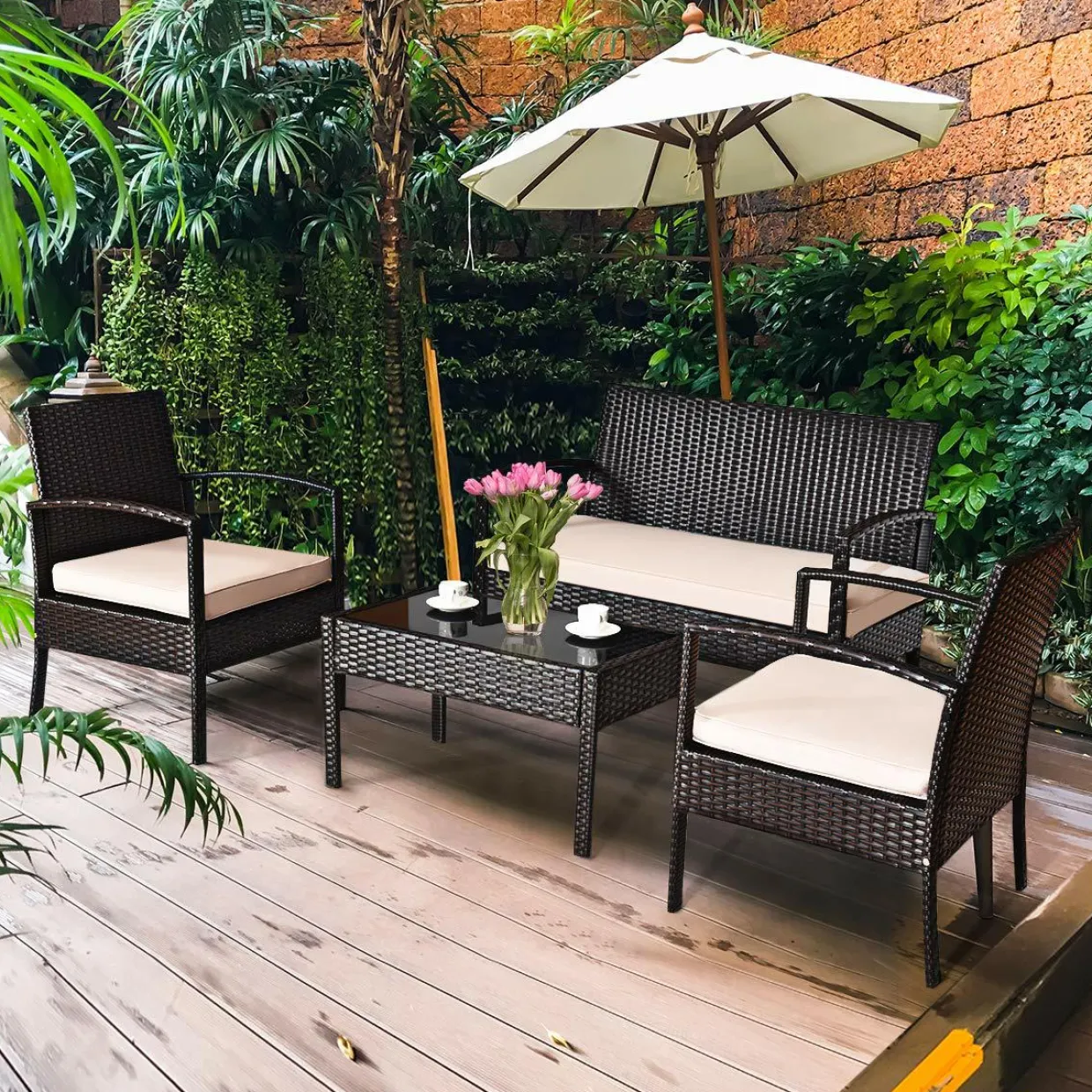 4 PCS/8 PCS Patio Furniture Sets, Rattan Chair Wicker Set, Outdoor Bistro Sets
