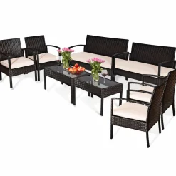 4 PCS/8 PCS Patio Furniture Sets, Rattan Chair Wicker Set, Outdoor Bistro Sets