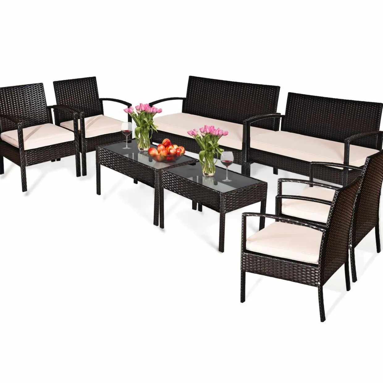 4 PCS/8 PCS Patio Furniture Sets, Rattan Chair Wicker Set, Outdoor Bistro Sets