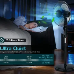 Pedestal Fan, 18 Inches Oscillating Standing Fan with Remote Control & 3 Speeds