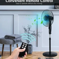 Pedestal Fan, 18 Inches Oscillating Standing Fan with Remote Control & 3 Speeds