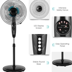 Pedestal Fan, 18 Inches Oscillating Standing Fan with Remote Control & 3 Speeds