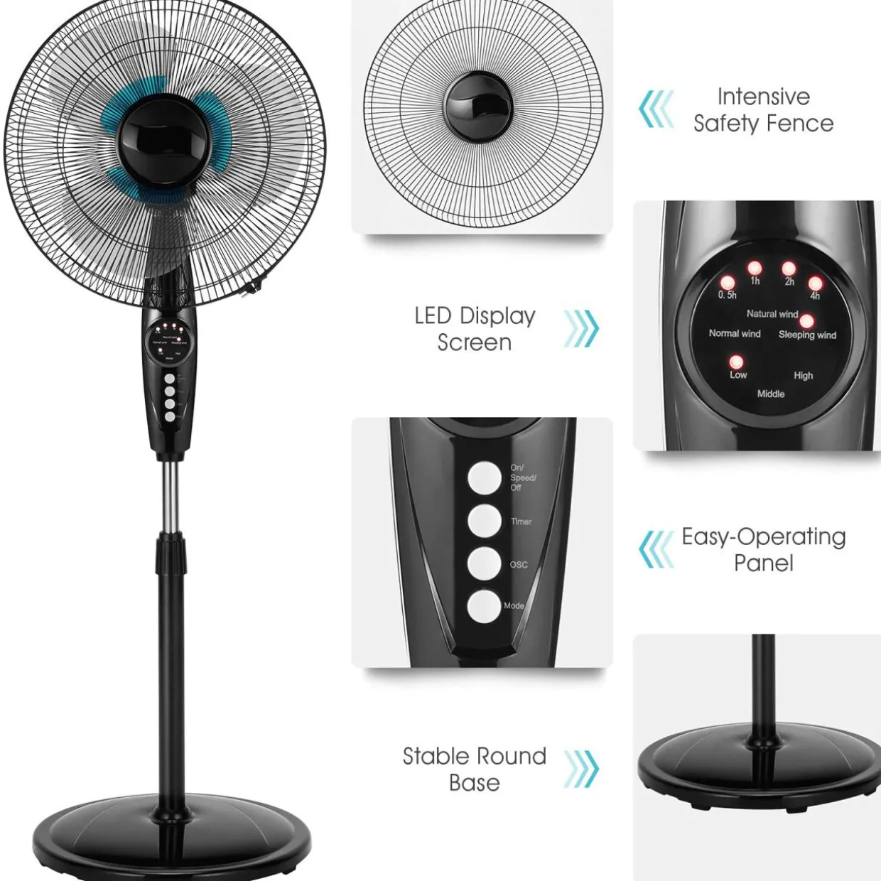 Pedestal Fan, 18 Inches Oscillating Standing Fan with Remote Control & 3 Speeds