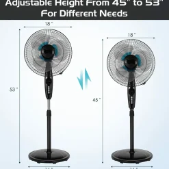 Pedestal Fan, 18 Inches Oscillating Standing Fan with Remote Control & 3 Speeds