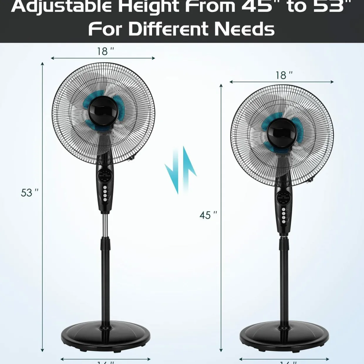 Pedestal Fan, 18 Inches Oscillating Standing Fan with Remote Control & 3 Speeds