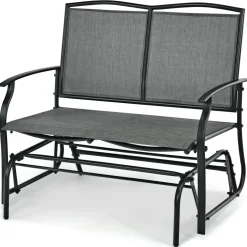 2-Person Patio Swing Glider Bench, Outdoor Rocker Glider Loveseat Chair