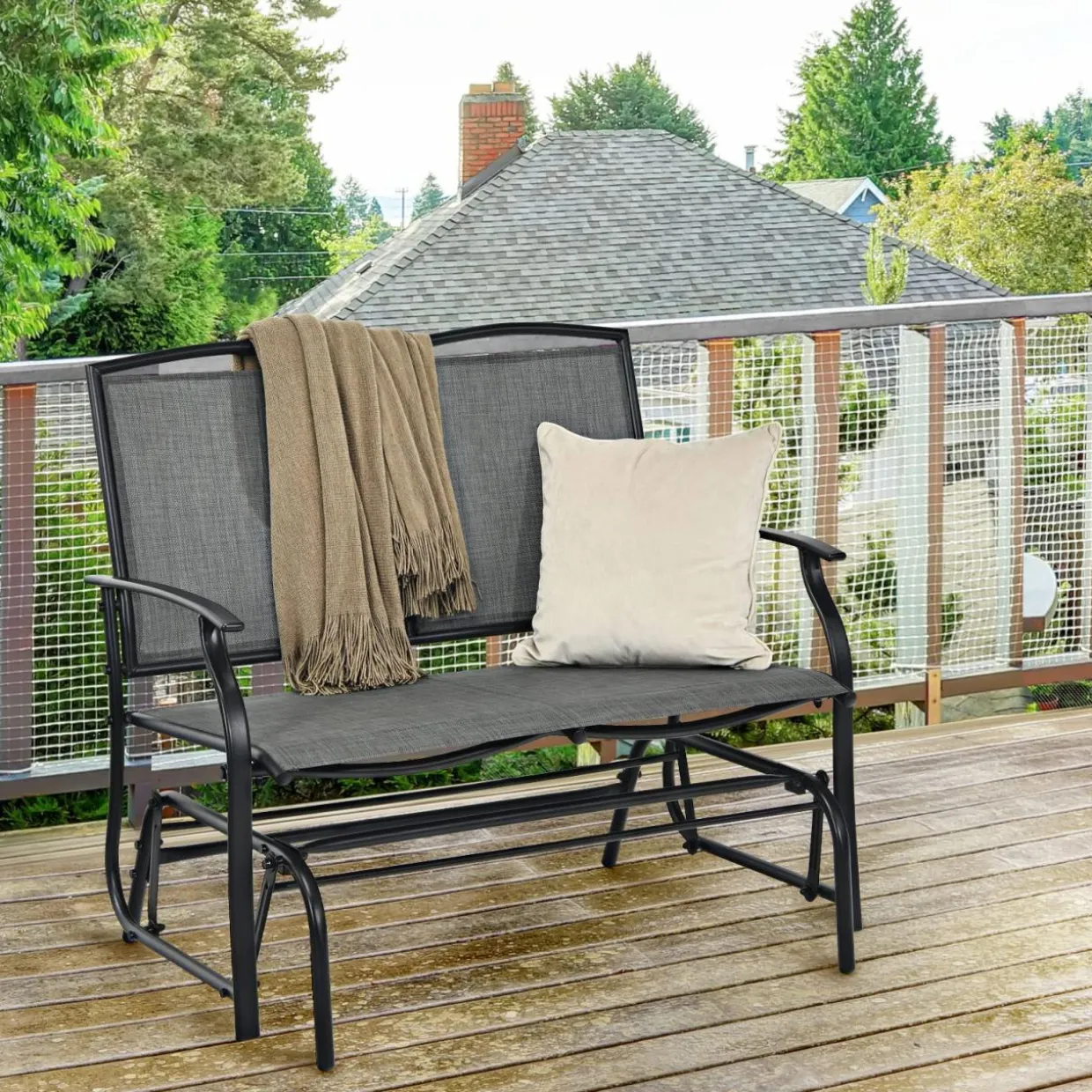 2-Person Patio Swing Glider Bench, Outdoor Rocker Glider Loveseat Chair