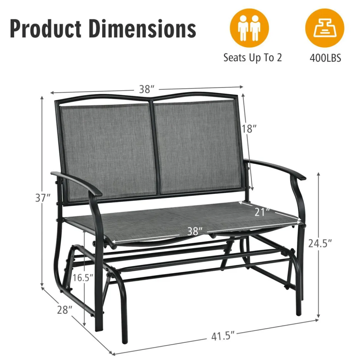 2-Person Patio Swing Glider Bench, Outdoor Rocker Glider Loveseat Chair