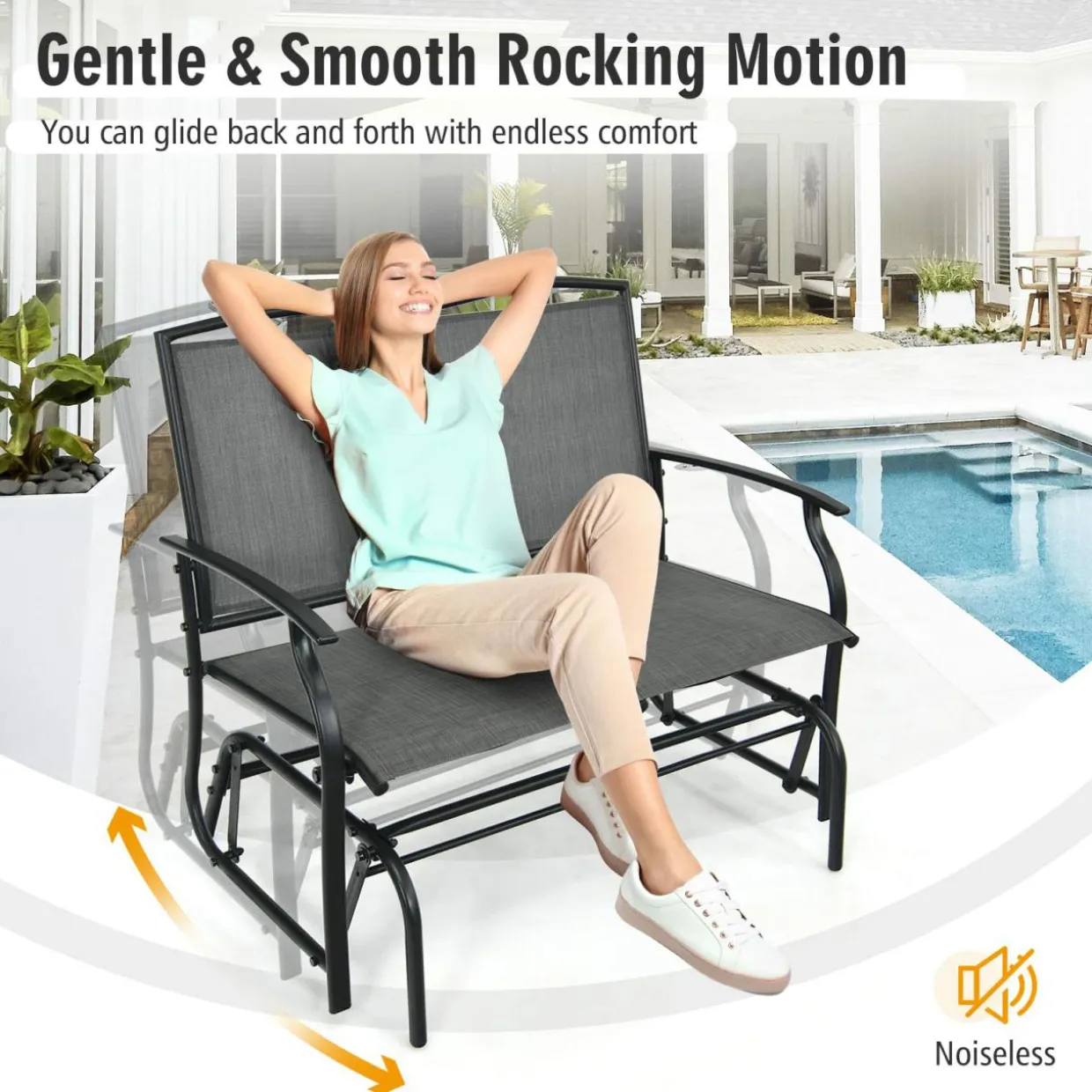 2-Person Patio Swing Glider Bench, Outdoor Rocker Glider Loveseat Chair