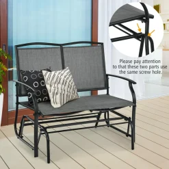 2-Person Patio Swing Glider Bench, Outdoor Rocker Glider Loveseat Chair