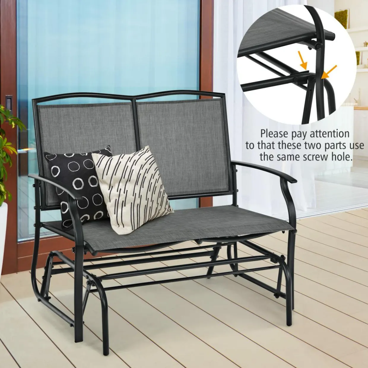 2-Person Patio Swing Glider Bench, Outdoor Rocker Glider Loveseat Chair