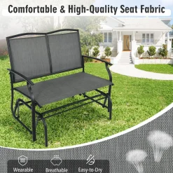 2-Person Patio Swing Glider Bench, Outdoor Rocker Glider Loveseat Chair