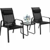 3 Piece Outdoor Bistro Set, Patio Stackable Chairs with Adjustable & Folding Backrest