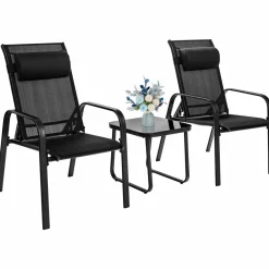 3 Piece Outdoor Bistro Set, Patio Stackable Chairs with Adjustable & Folding Backrest