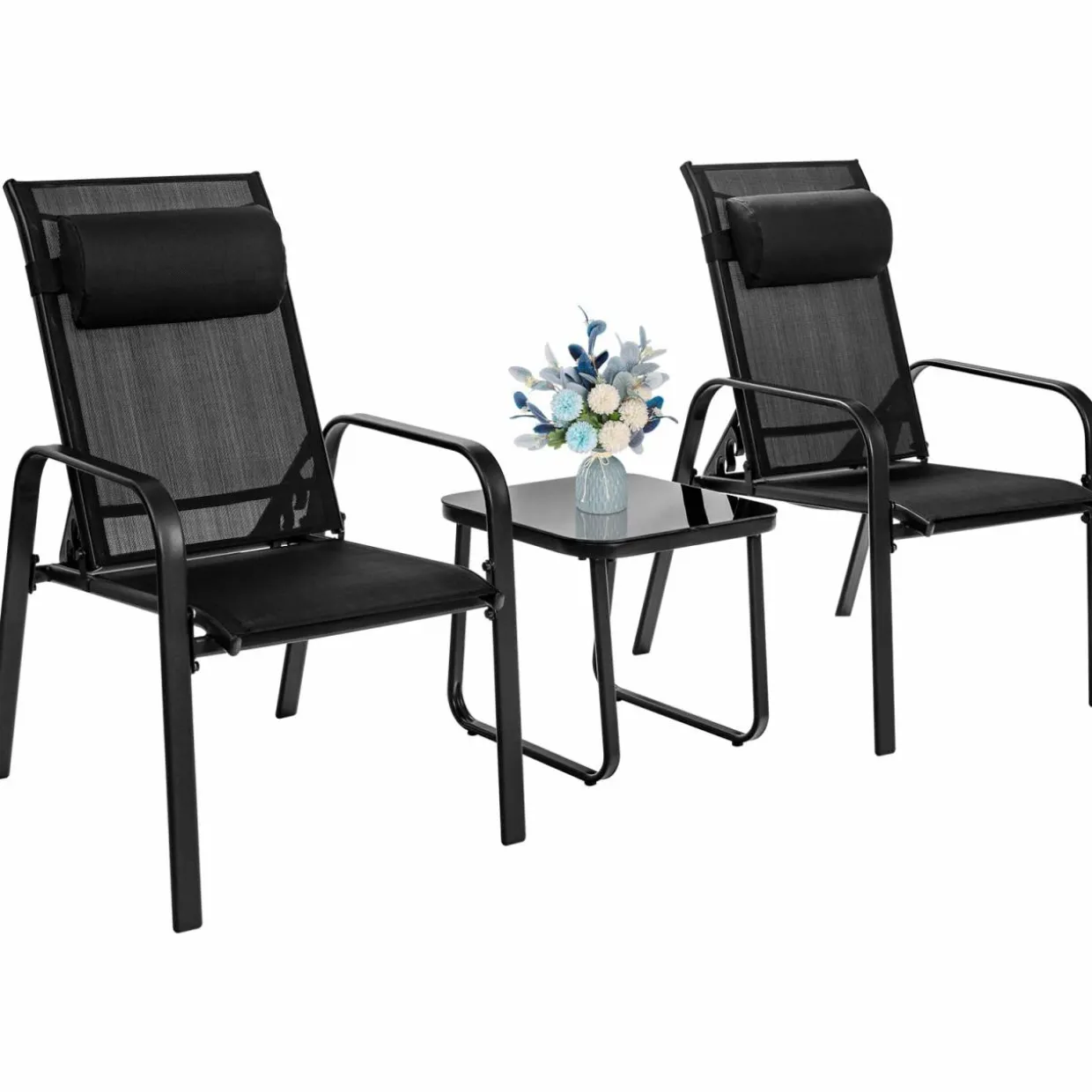 3 Piece Outdoor Bistro Set, Patio Stackable Chairs with Adjustable & Folding Backrest