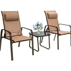 3 Piece Outdoor Bistro Set, Patio Stackable Chairs with Adjustable & Folding Backrest