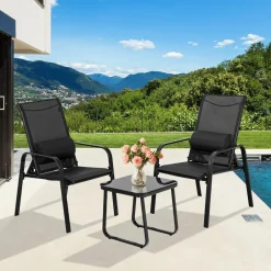 3 Piece Outdoor Bistro Set, Patio Stackable Chairs with Adjustable & Folding Backrest