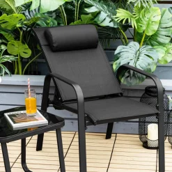 3 Piece Outdoor Bistro Set, Patio Stackable Chairs with Adjustable & Folding Backrest