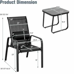 3 Piece Outdoor Bistro Set, Patio Stackable Chairs with Adjustable & Folding Backrest