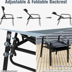 3 Piece Outdoor Bistro Set, Patio Stackable Chairs with Adjustable & Folding Backrest