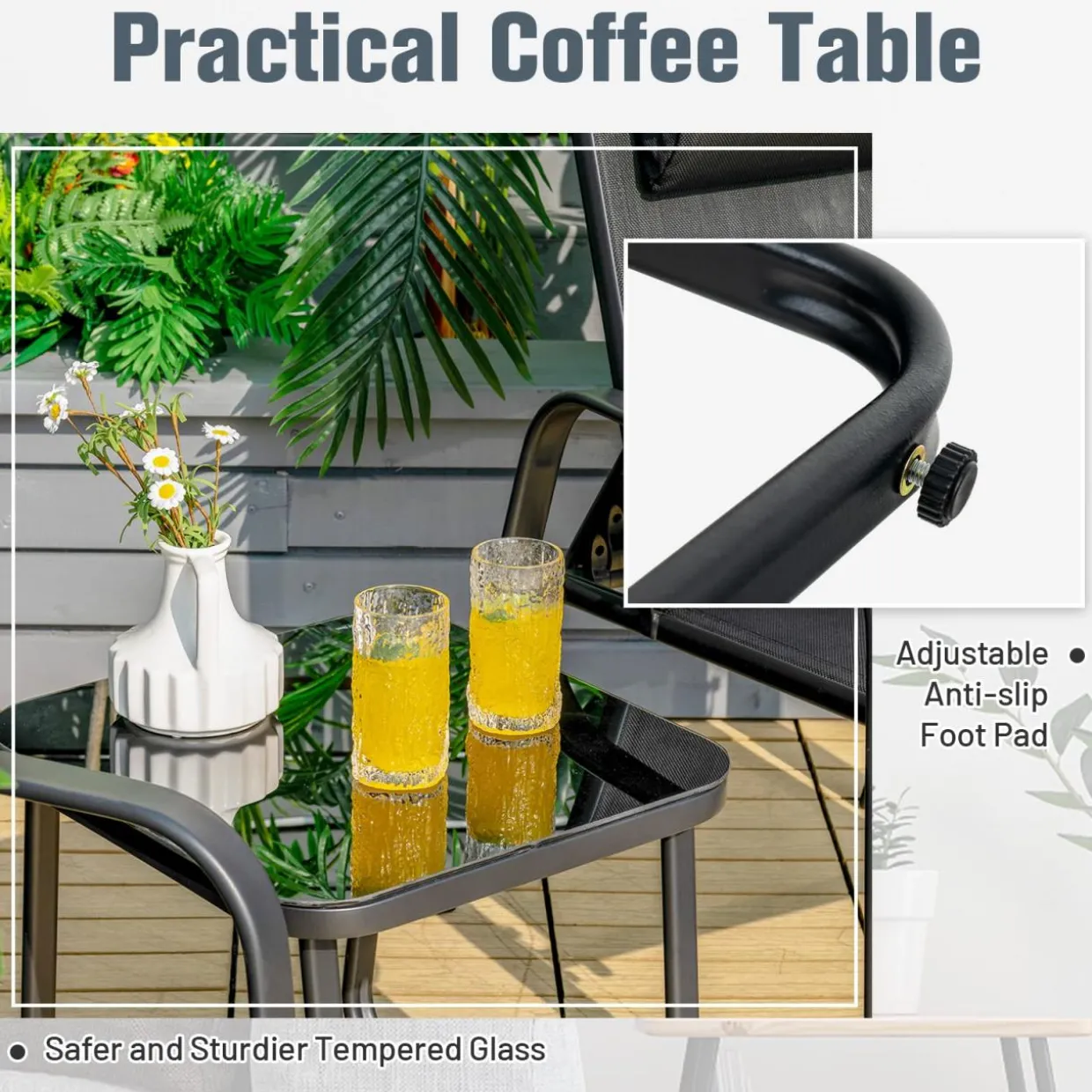 3 Piece Outdoor Bistro Set, Patio Stackable Chairs with Adjustable & Folding Backrest