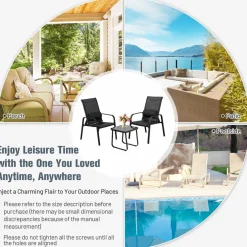 3 Piece Outdoor Bistro Set, Patio Stackable Chairs with Adjustable & Folding Backrest
