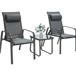 3 Piece Outdoor Bistro Set, Patio Stackable Chairs with Adjustable & Folding Backrest