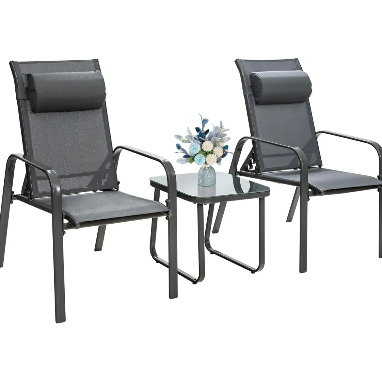 3 Piece Outdoor Bistro Set, Patio Stackable Chairs with Adjustable & Folding Backrest