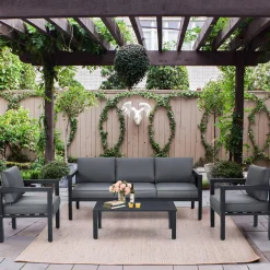 4-Piece Outdoor Furniture Set, Garden Aluminum Conversation Set with Padded Cushions