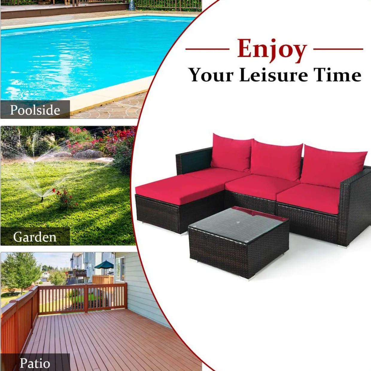 5 Piece Outdoor Patio Furniture Set, Sturdy Frame and Weight Capacity Up to 360 Pounds